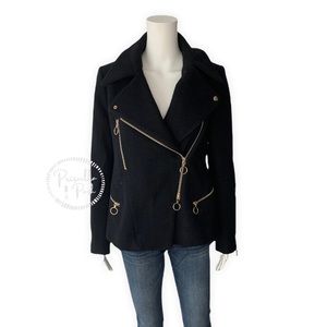 Chloé Washed Wool Melton Moto Jacket Black Jacket